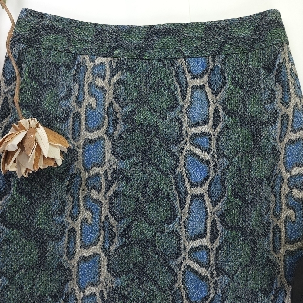 Loft Blue Green Snakeskin Print Cotton Skirt Sz 2 - Picture 3 of 8